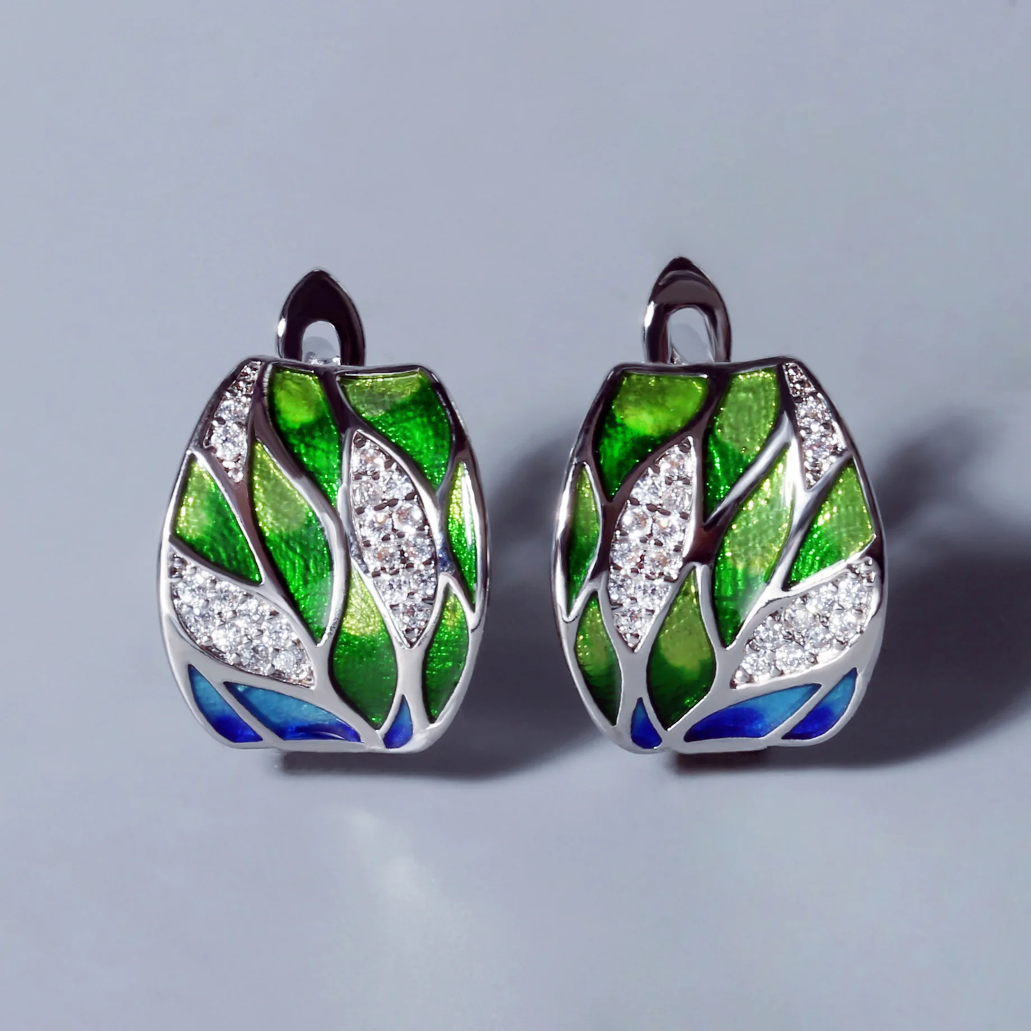 Green Enamel Zirconia Earrings