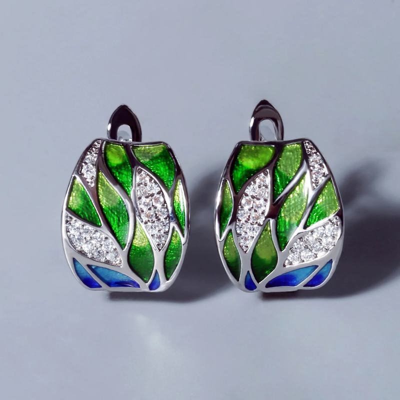 Green Enamel Zirconia Earrings