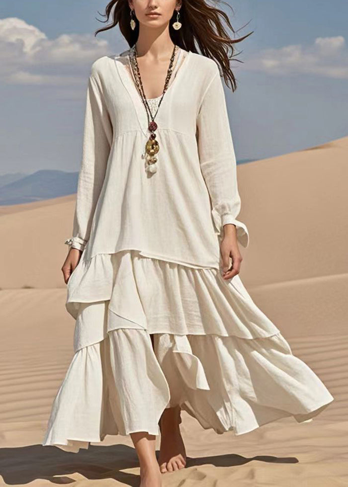 White Oversized Exra Large Hem Cotton Ankle Dress Fall