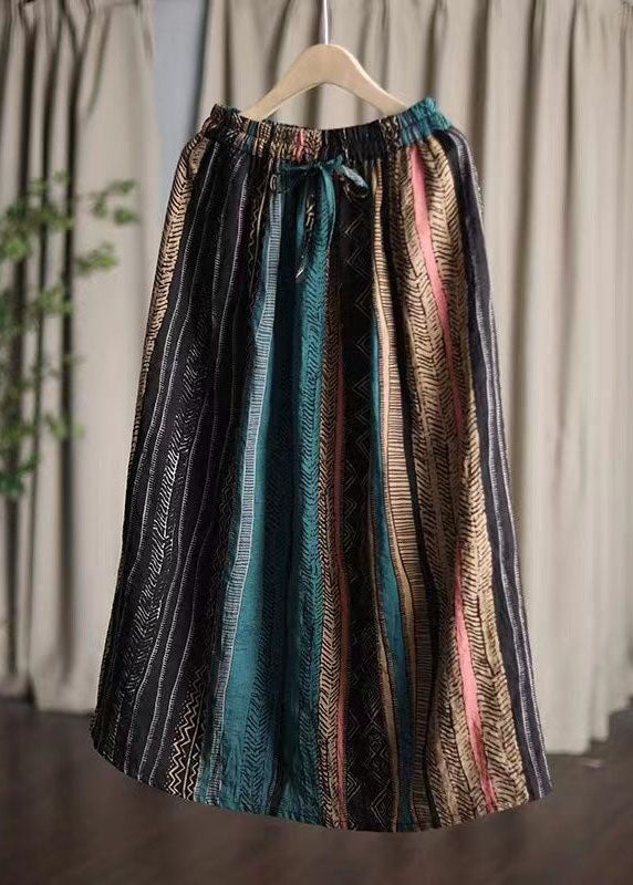 Green Wrinkled Patchwork Linen a Line Skirts Summer