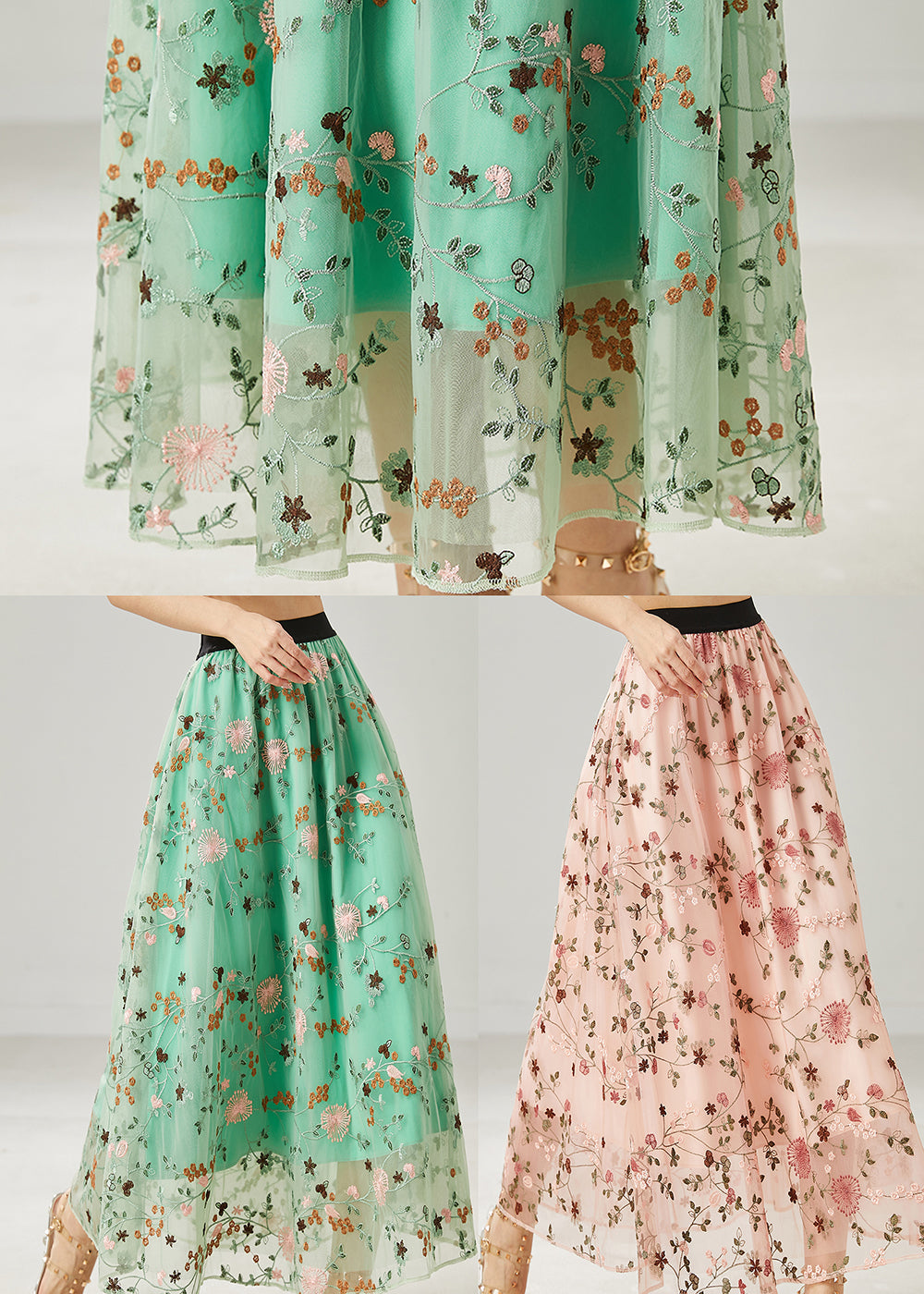 Pink Tulle a Line Skirts Embroidered Summer