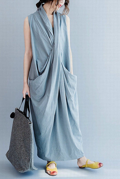 Gray Sleeveless Cross Summer Long Dresses Causal Dresses Oversize Outfits