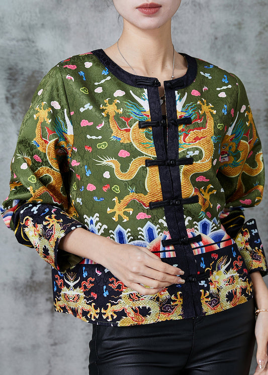 Green Embroidered Patchwork Silk Coat Spring