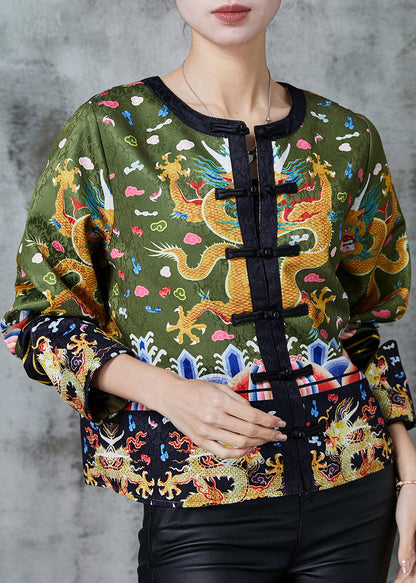 Green Embroidered Patchwork Silk Coat Spring