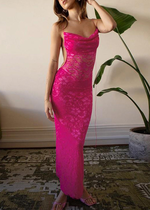 Slim Fit Rose Backless Lace Spaghetti Strap Dress Sleeveless