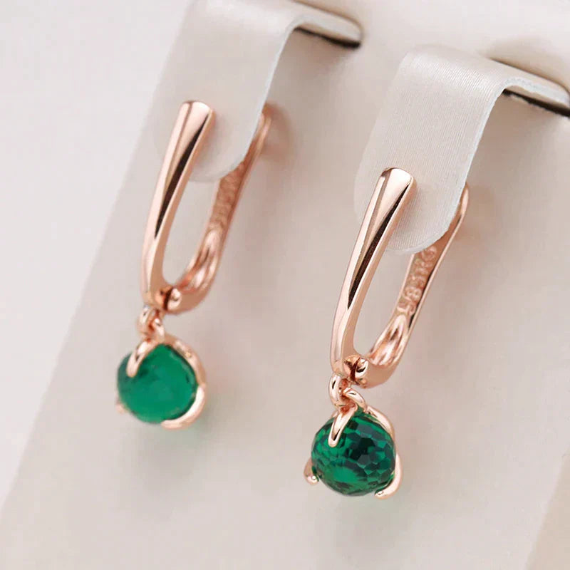 Green Crystals Earrings in Gold