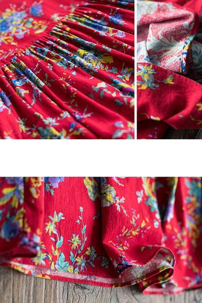 Limited Stock-100% Cotton Retro Draped Print Dress