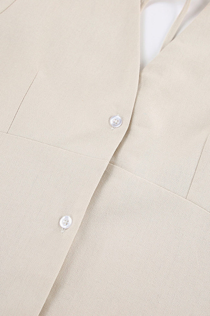 V Neck Single-breasted Cotton Linen A-line Dress