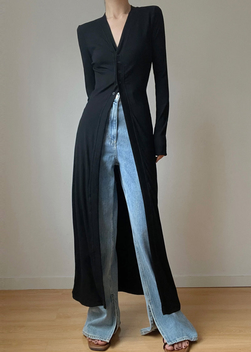 Slim Fit Black V Neck Button Knit Long Cardigans Fall