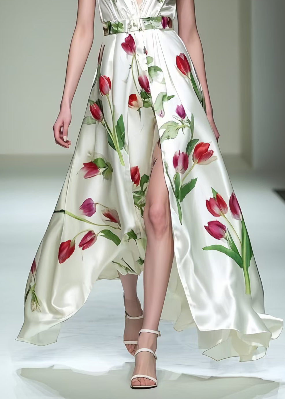 Side Open Silk Dresses Exra Large Hem Sleeveless