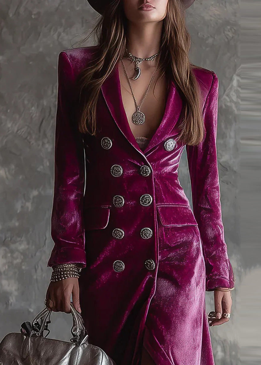 Unique Purple Peter Pan Collar Patchwork Velvet Long Dresses Fall