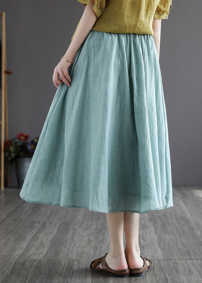 Green Exra Large Hem Linen a Line Skirt Chinese Button Spring