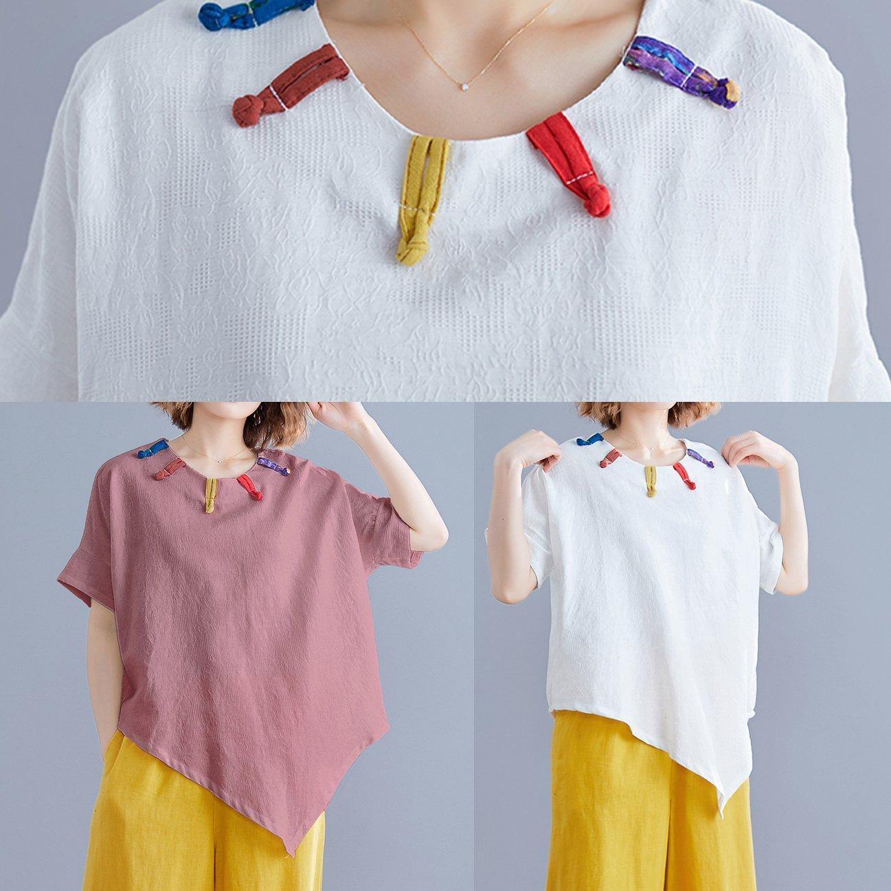French O Neck Asymmetric Linen Cotton Tunic Top Brown Cotton Top Summer