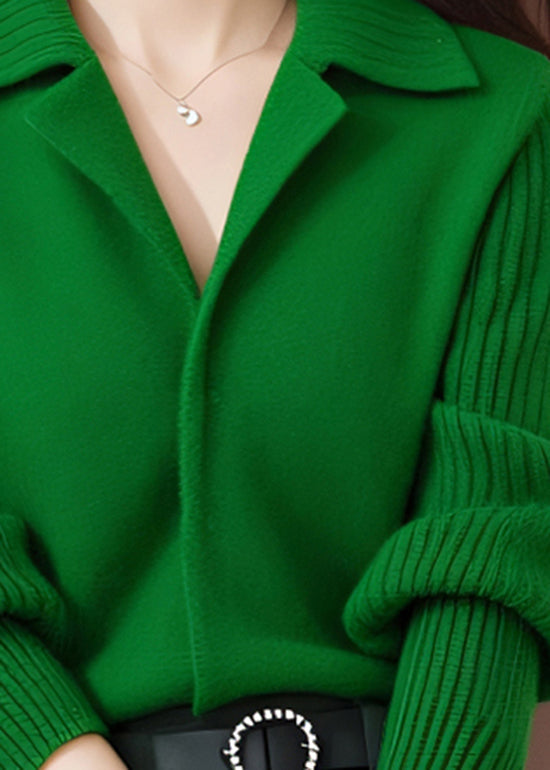 Green Peter Pan Collar Stylish Knit Sweaters Spring