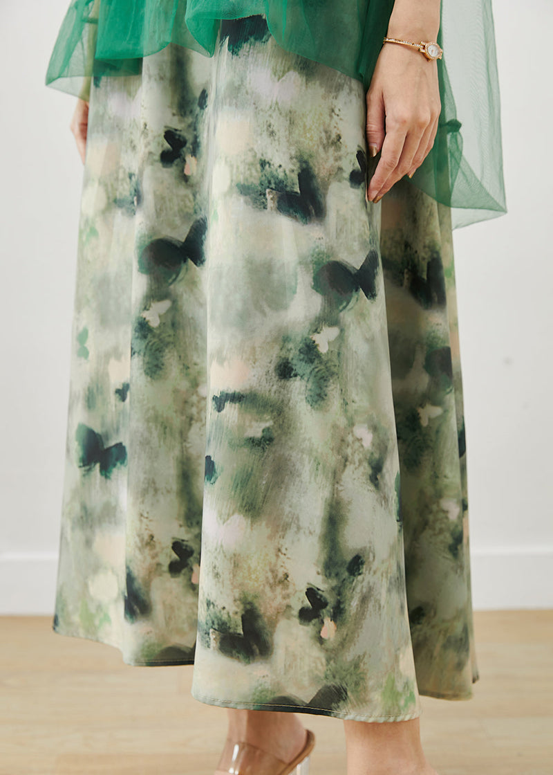 Green Cold Shoulder Tie Dye Chiffon Dresses Summer
