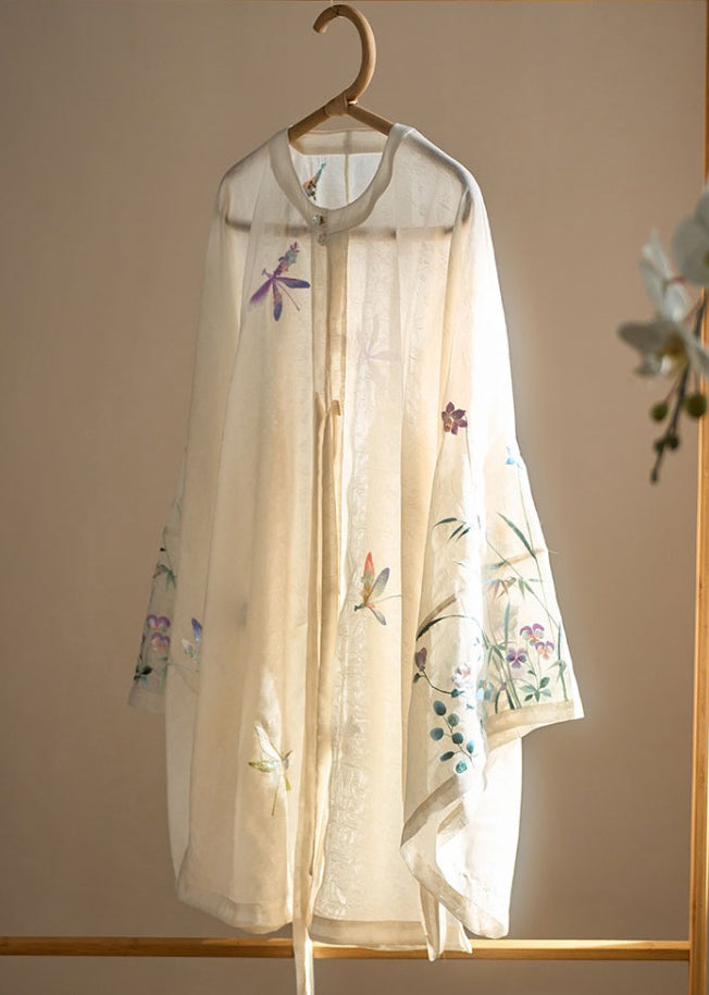 Apricot O-neck Embroidered Button Shirt Fall