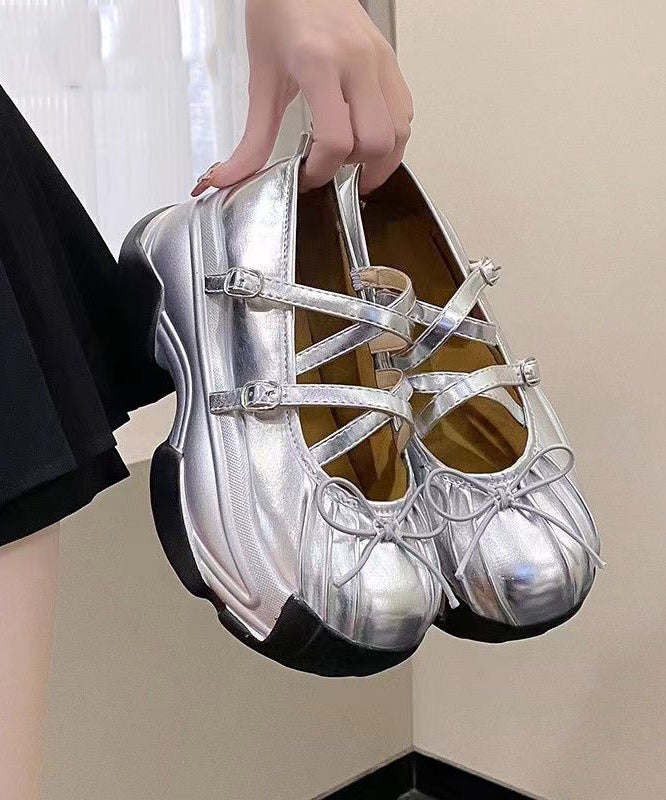 French Platform Shoes With Butterfly Cross Buckle