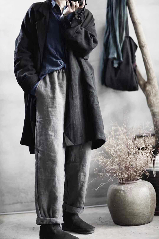 Fall Black Simple Retro Linen Coat