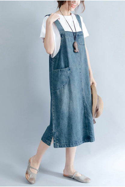 Summer Blue Denim Suspender Skirt Outfits