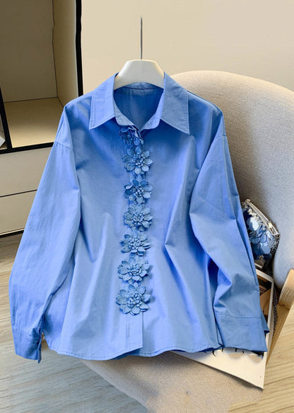 Stylish Blue Peter Pan Collar Shirts Spring