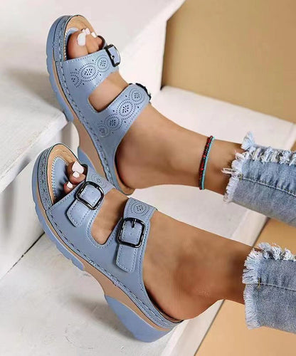 Splicing Wedge Yellow Slide Sandals Hollow Out Peep Toe