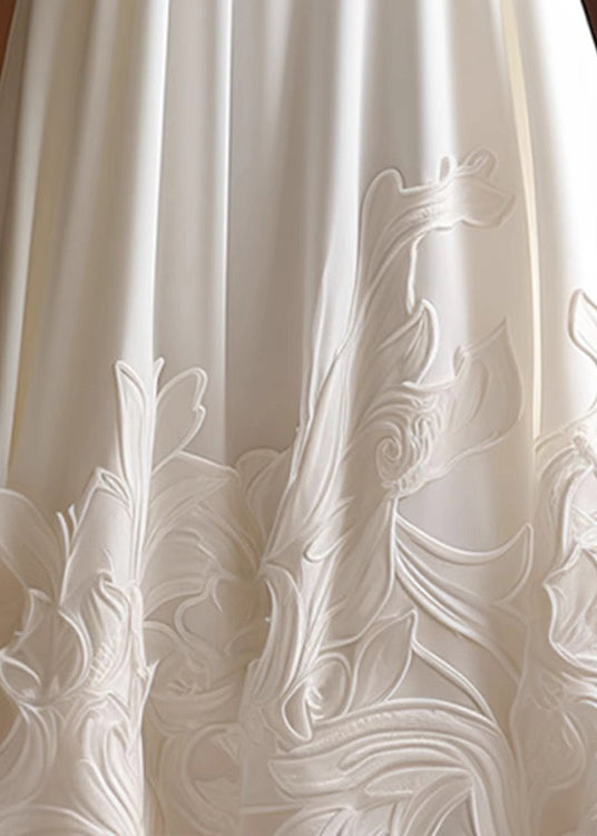 White Applique High Waist Cotton Skirts Summer