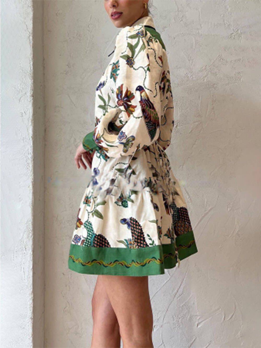 Match Balloon Sleeve Shirt Mini Dress