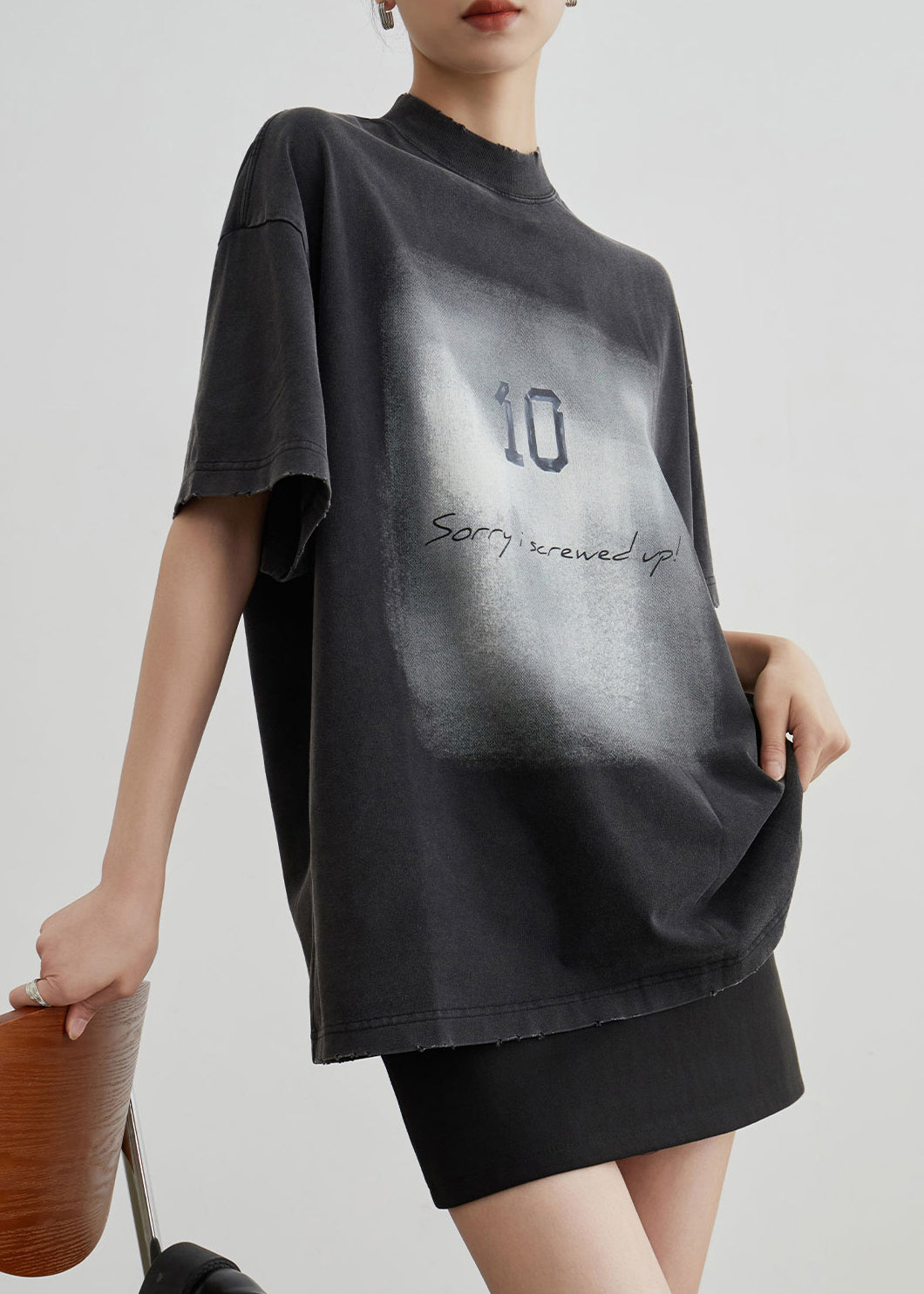 Black O Neck Print Cotton T Shirt Summer