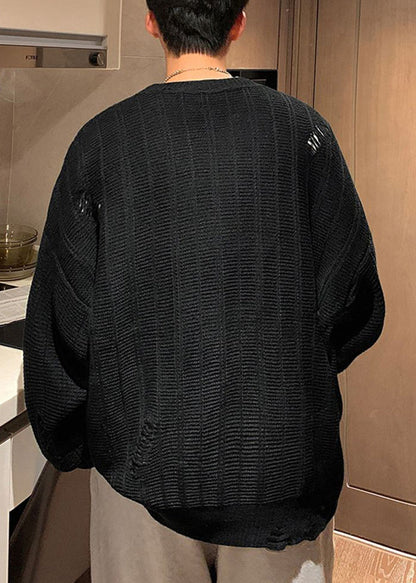 Simple Army Green Embroideried Hollow Out Knit Sweaters Winter