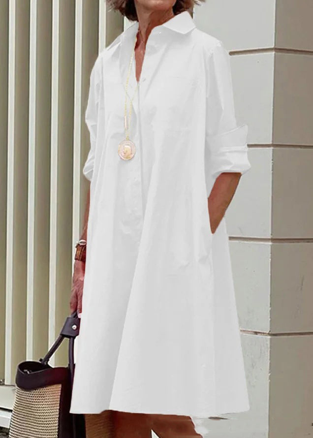 White Peter Pan Collar Simple Loose Long Shirt Dress