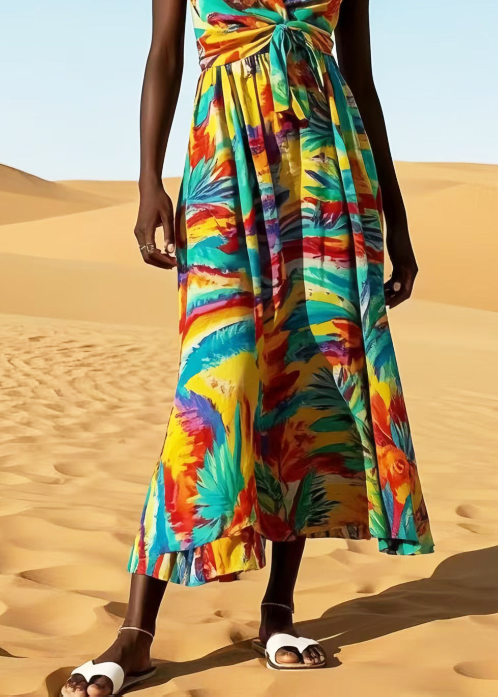 Rainbow V Neck Print Cotton Cami Dress Summer
