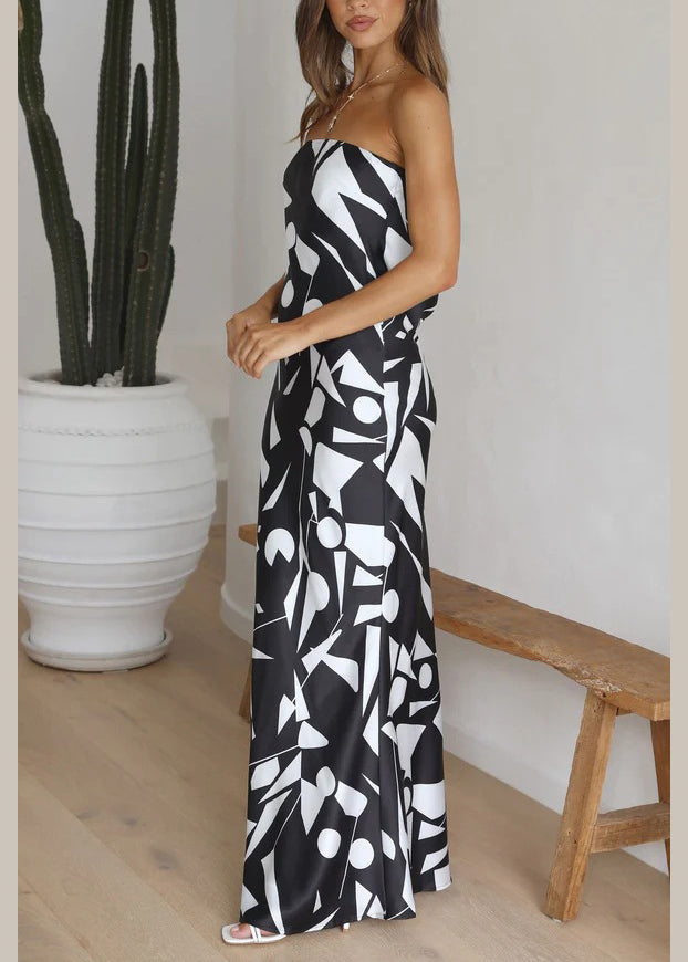 Unique White Backless Hollow Out Print Cotton Long Dress Sleeveless