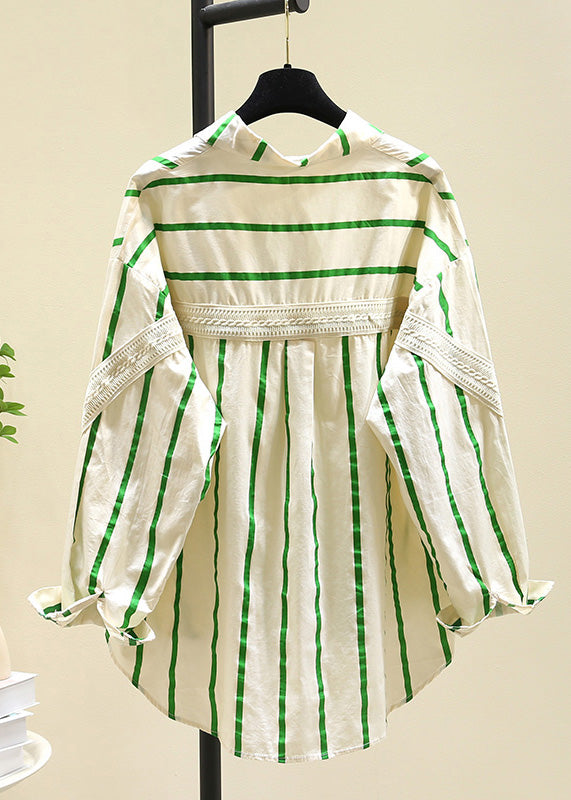 Black Peter Pan Collar Striped Cotton Blouse Top Fall