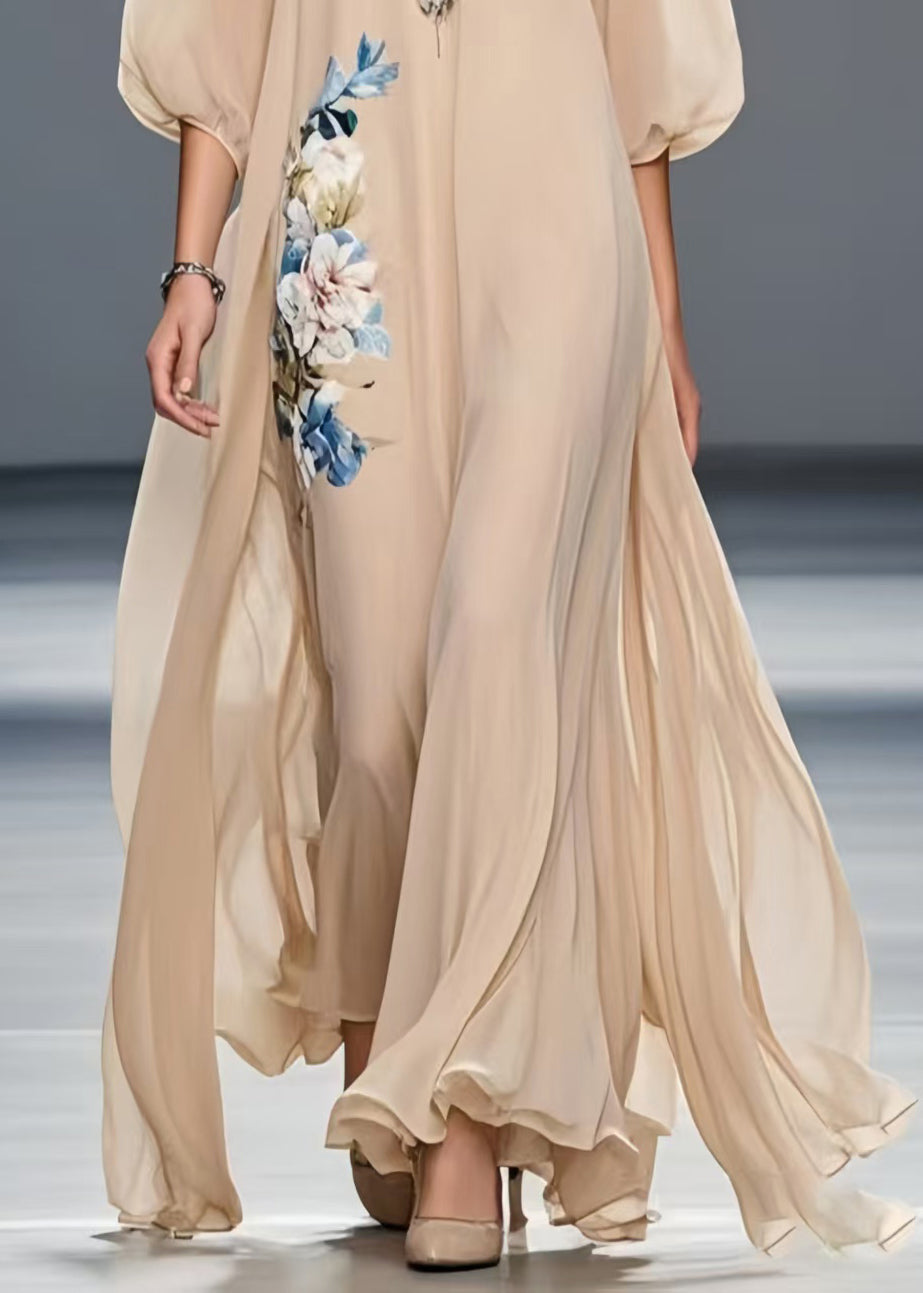 Art Khaki Oversized Chiffon Holiday Dress Summer