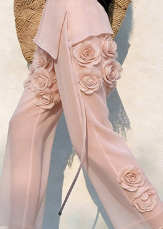 Vogue Pink High Waist Tulle Crop Pants