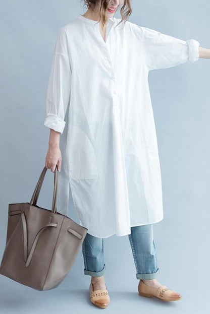 White Cotton Long Shirt Dresses