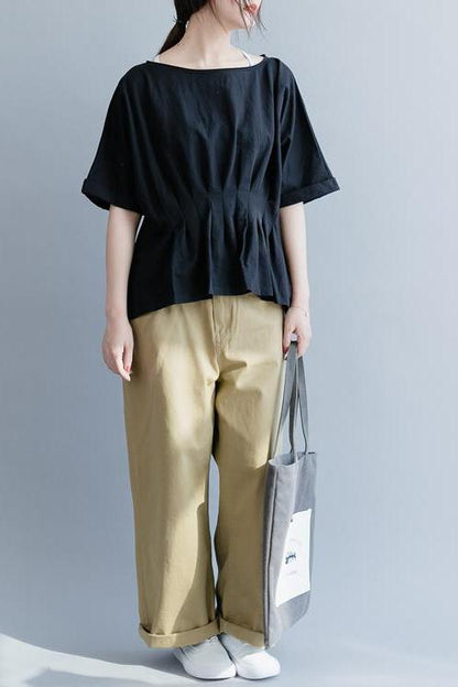 White and Black Cotton Shirt Loose Summer Tops