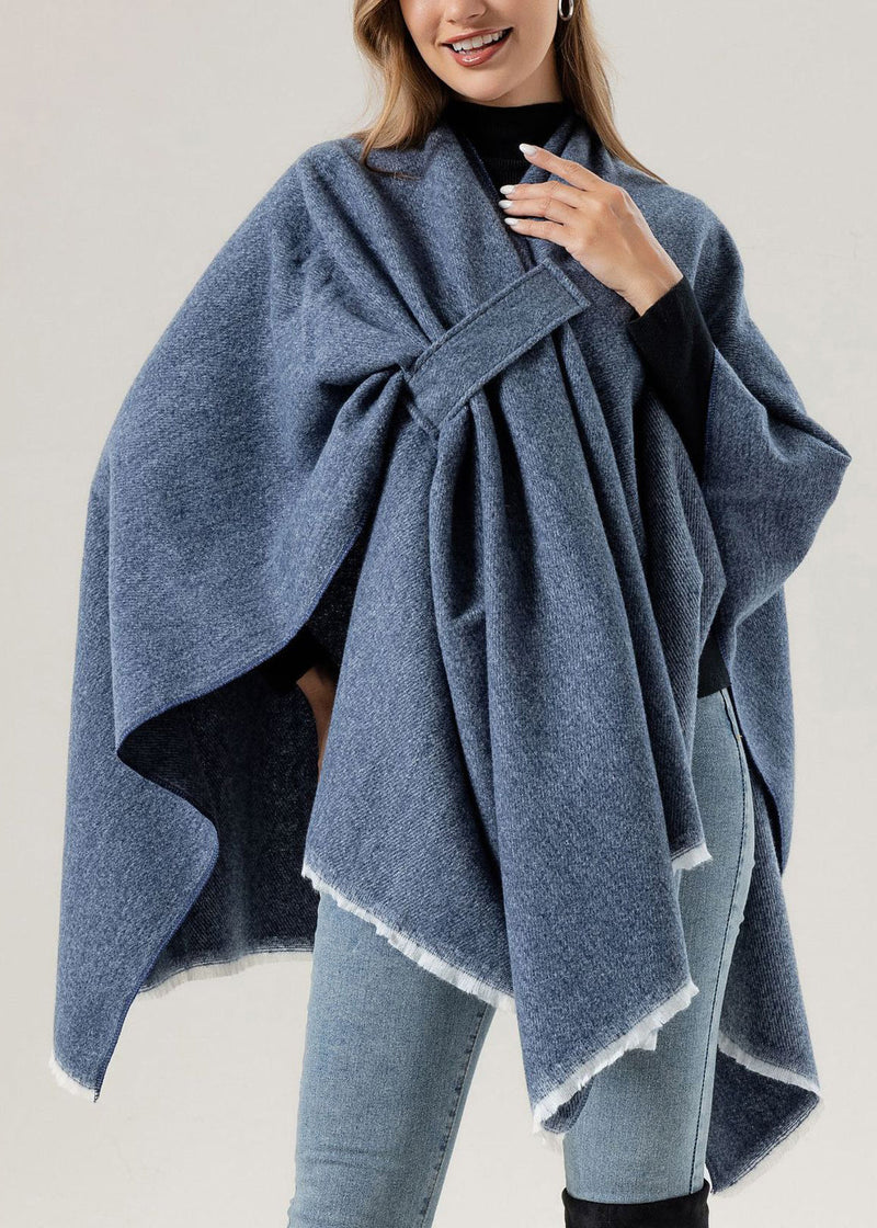 European and American New Blue Knitted Cape