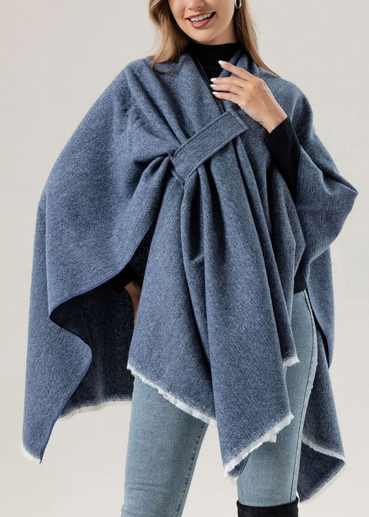 European and American New Blue Knitted Cape