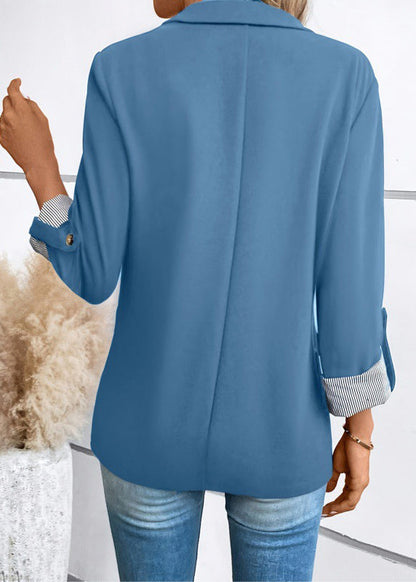 Blue Peter Pan Collar Pockets Suit Coats Fall