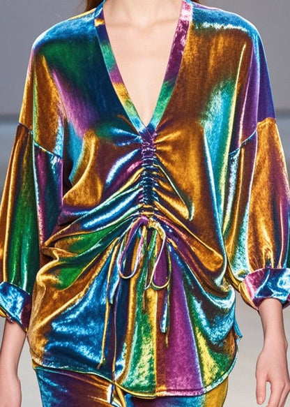 Gradient Color Cinched Silk Velour Top Fall