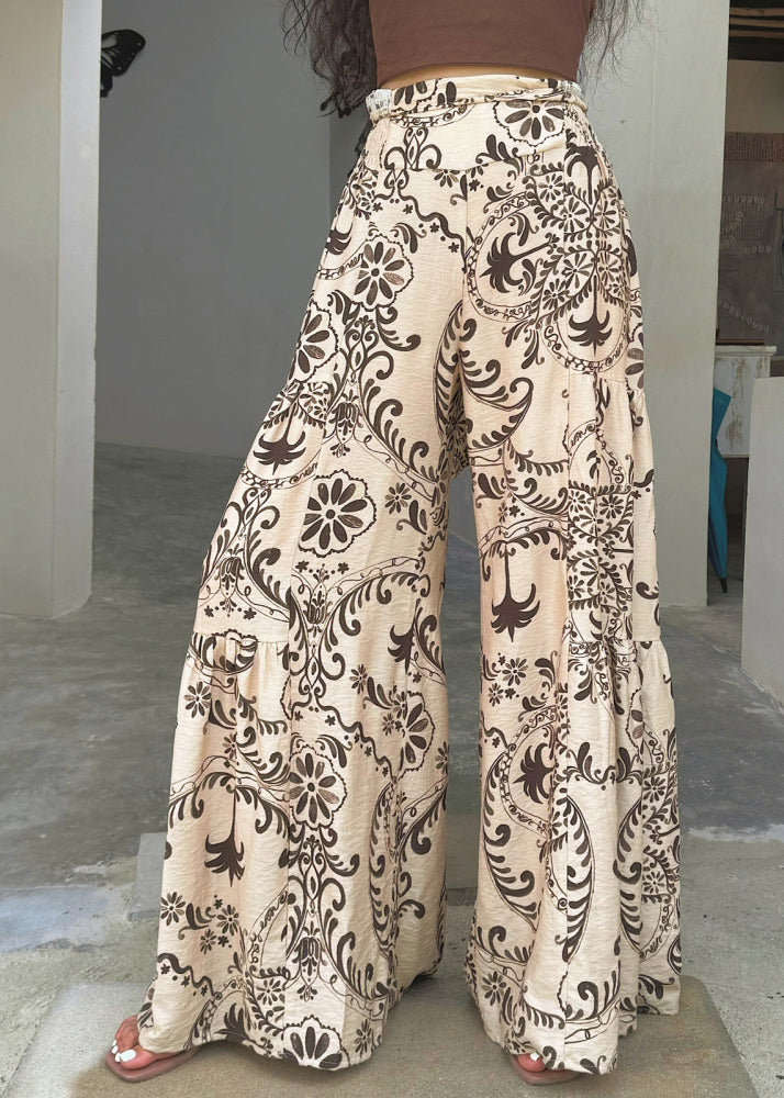 Apricot Print Cotton Wide Leg Pants Summer