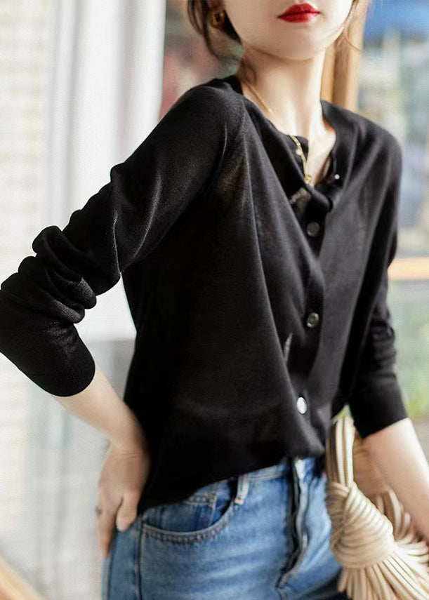 Natural Gilded Camel O-neck Button Knit Cardigan Long Sleeve