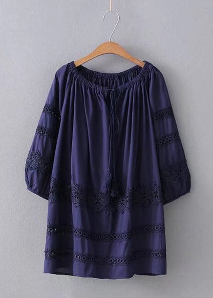 Red Lace Patchwork Hollow Out Shirt Long Sleeve