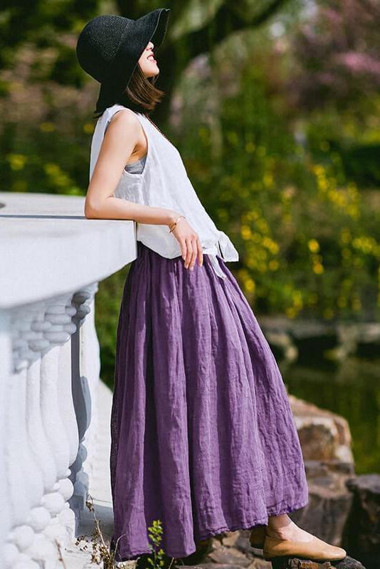 Limited Stock- 100% Linen Pure Color Skirt