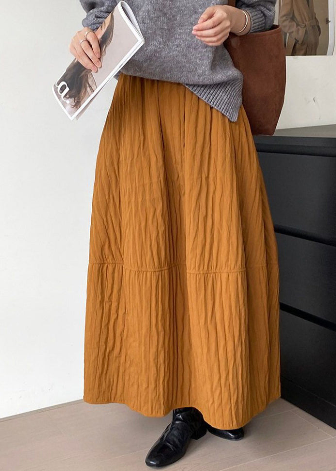 Art Brown Patchwork Cotton a Line Skirt Spring