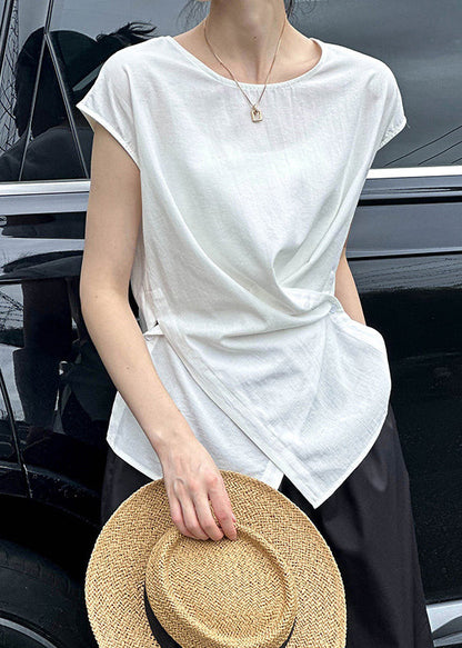 White Patchwork Button T Shirt Short Sleeve