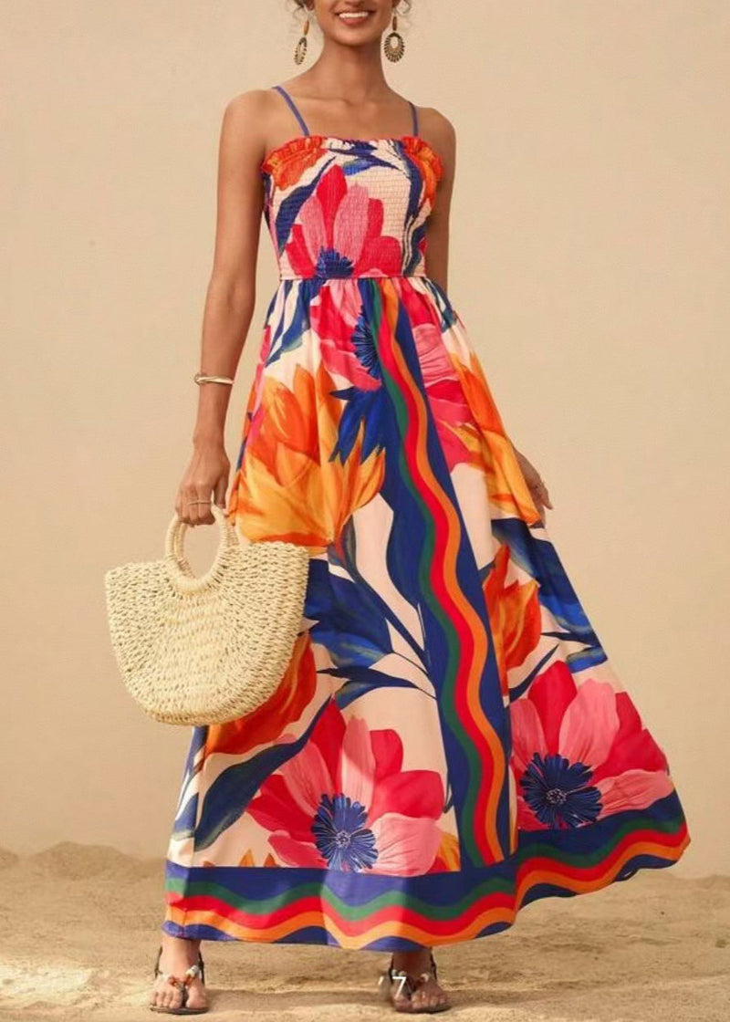 Classy White Print Cotton Spaghetti Strap Dress Summer
