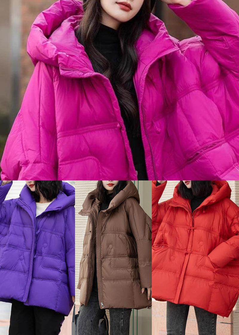 Brown Oversized Duck Down Hooded Coats Winter
