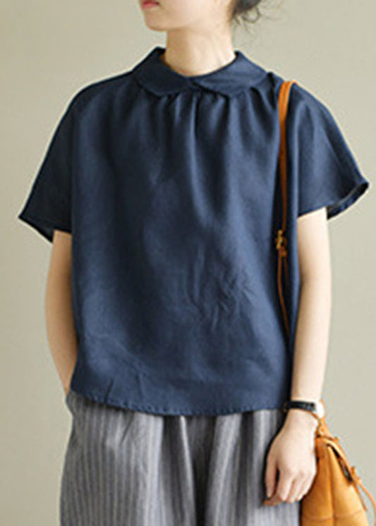 Navy Blue Cozy Linen Shirt Short Sleeve